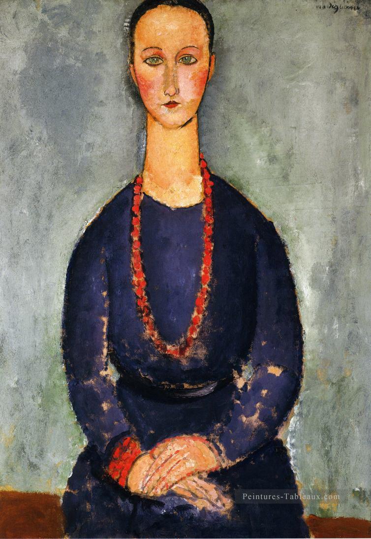 femme avec un collier rouge 1918 Amedeo Modigliani Peintures à l'huile